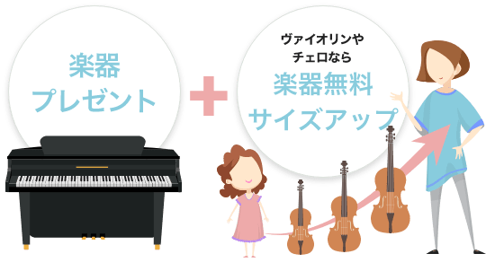 楽器プレゼント+ヴァイオリンやチェロなら楽器無料サイズアップ